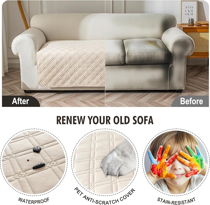 Genina Waterproof Couch Cover, Washable Anti-Slip 51 inch Loveseat Sofa Covers - Image 4