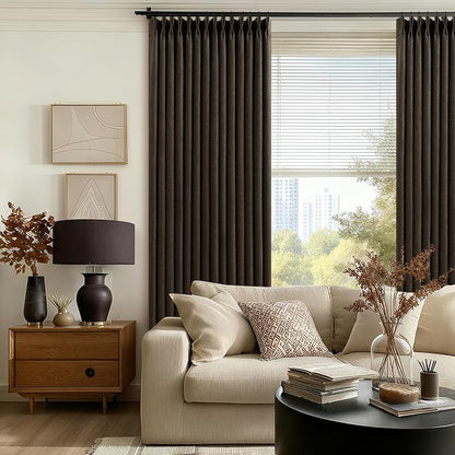 Dark Chocolate 100 Inch Linen Pleated Blackout Curtains - Image 5