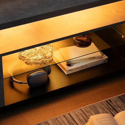 Cubehom Grey TV Stands for Living Room, Glass TV Stand, LED TV Stand for 75+ - Image 5