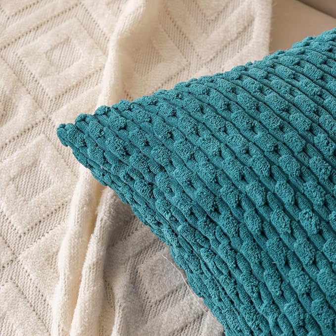 Set of 4 Teal Decorative Throw Pillow Covers 24x24 Inch Corduroy Pillow Covers - Image 7