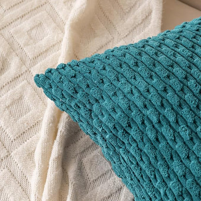 Set of 4 Teal Decorative Throw Pillow Covers 24x24 Inch Corduroy Pillow Covers - Image 7