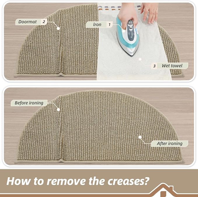 BEQHAUSE Dirt Trapper Door Mat 26" x 40" Half Circle Non Slip, Light Beige | - Image 9