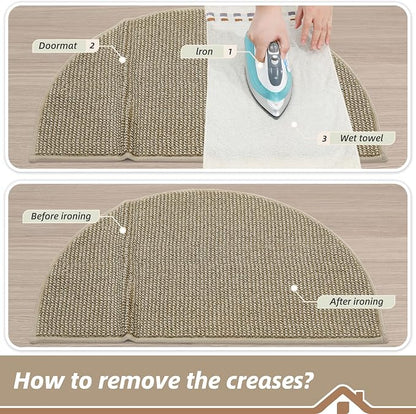 BEQHAUSE Dirt Trapper Door Mat 24" x 36" Half Circle Non Slip, Light Beige | - Image 9