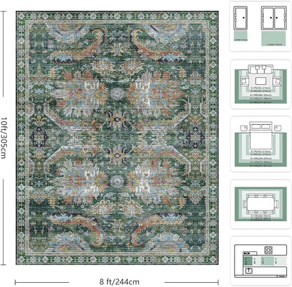 8x10 Area Rugs, Vintage Retro Soft Washable Rug, Non-Slip Low Pile Rugs - Image 2