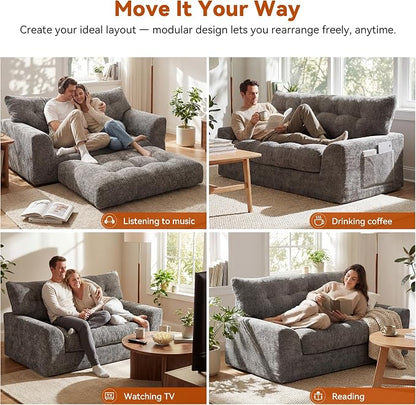 MONVANE 55.5" Convertible Loveseat Sofa, 2-in-1 Boneless Sleeper Sofa Bed Futon - Image 4