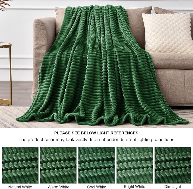 BEDELITE Ribbed Jacquard Dark Green King Size Blankets - Image 7