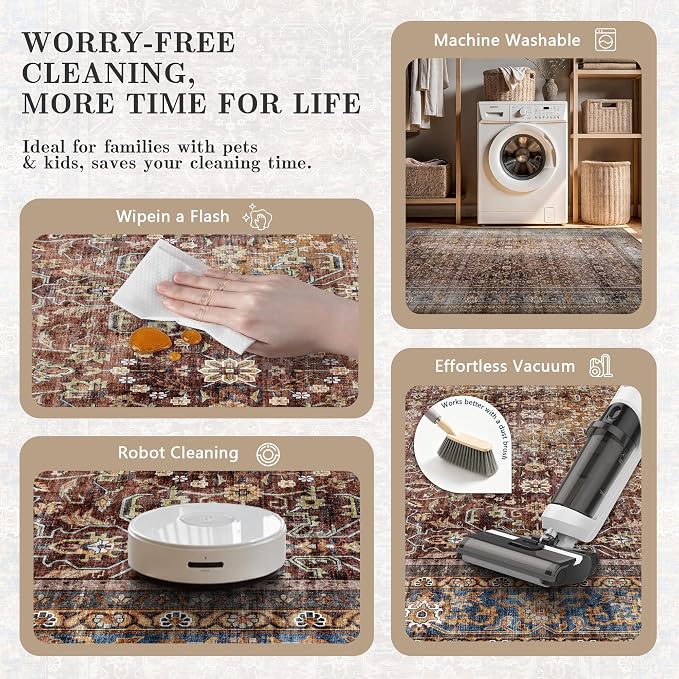 6x9 Area Rugs - Washable Vintage Retro Living Room Rug, Soft Ultra Thin Non - Image 6