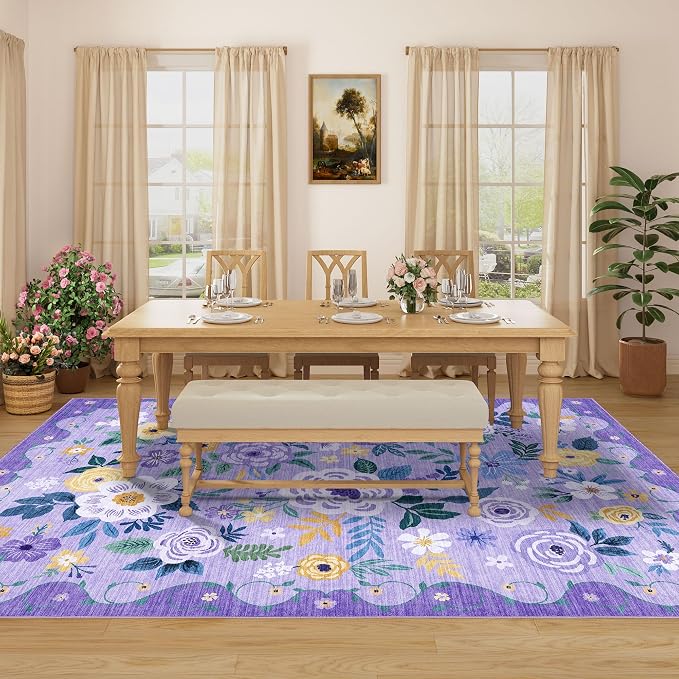 DUKINO 5x7 Area Rugs, Floral Washable Rug - Image 5