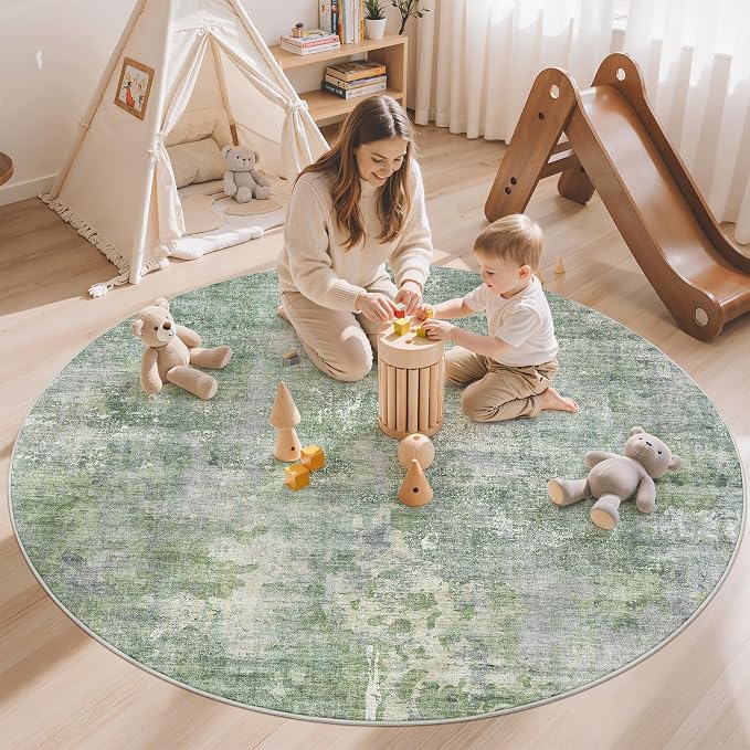 Soalmost Abstract 6x6 Round Rug 6ft Circle Living Room Rugs, Low Pile Stain - Image 2