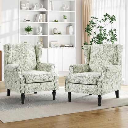 Pia Ricco Set of 2 Floral Accent Chairs, High Back Upholstered Armchairs by PiaRicco