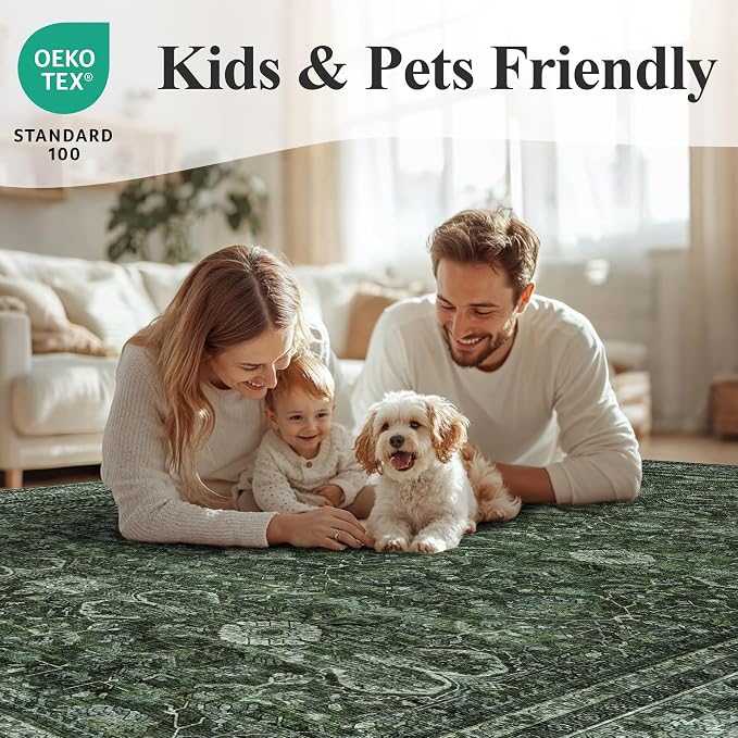Schweek 2x6 Hallway Runner Rug Washable Non Slip Runners Vintage Green | - Image 8