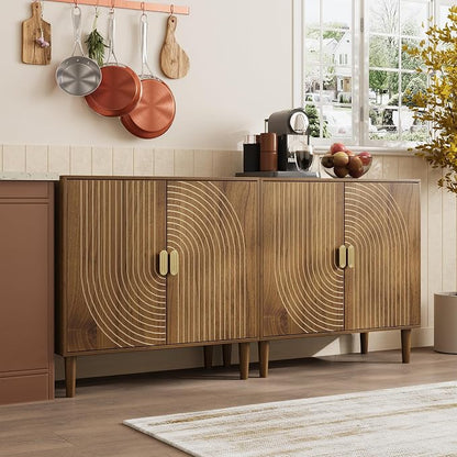 Smuxee Walnut Sideboard Cabinet, Freestanding Buffet Cabinet - Image 8