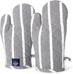 Encasa XO Long 12"x7" Oven Microwave Hand Gloves Mitts (2 pc Set) for Kitchen Cooking & Baking - Heat Resistant, Thick & Safe, Protection of Hands from Hot Utensils - Roma Grey Stripes