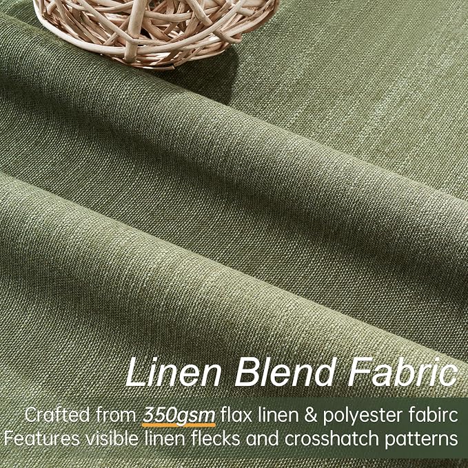 Topfinel Dark Green Curtains 86 Inches Long 2 Panels Set 100% Blackout Linen - Image 2