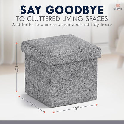Ornavo Home Small Storage Ottoman Foldable Collapsible Cube Square Linen - Image 2