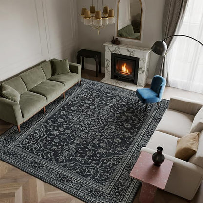 8x10 Washable Area Rugs for Living Room, Dining Room- Black White | Ultra Soft - Image 7