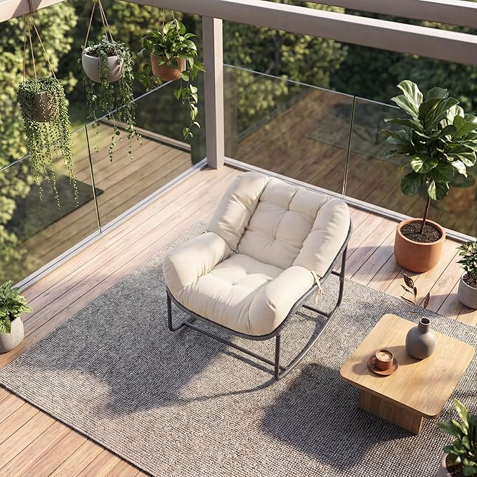 GarveeLife Outdoor Lazy Rocking Chair, Single Metal Rocker - Image 7
