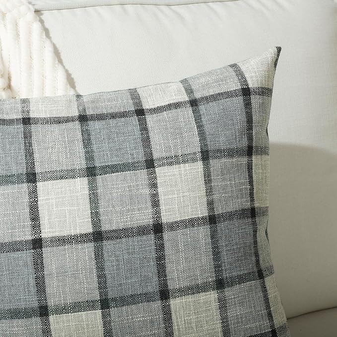 Stellhome Pack of 2 Linen Buffalo Check Throw Pillow Covers Farmhouse Plaid - Image 4
