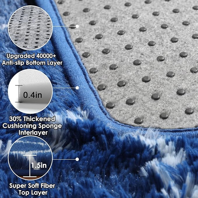 Area Rugs for Boys Bedroom Living Room, 4x6 Fluffy Navy Blue and White Rug | - Image 4