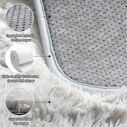 Area Rugs for Living Room Bedroom, 5x8 Fluffy Tie-Dyed Light Grey Shag Rug | - Image 4