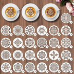 Coffee Latte Art Stencils - 25 Pcs Mandala Baking Stencils Decorating Template, Buttercream Sour Dough Bread Cookies Decorate Tools