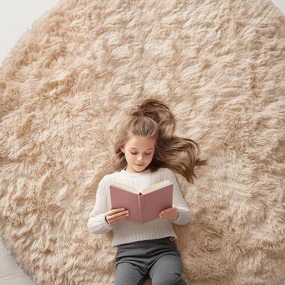 OLANLY Beige Round Rugs for Bedroom by OLANLY