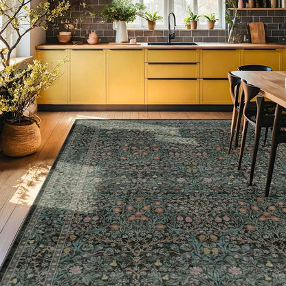 Vintage Dark Green Living Room Rug, 8x10 Washable Area Rugs - Image 3