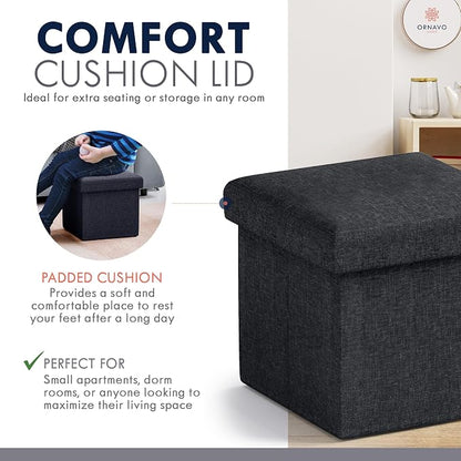 Ornavo Home Small Storage Ottoman Foldable Collapsible Cube Square Linen - Image 6