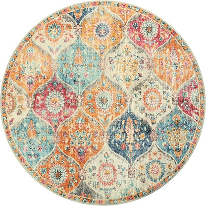 Lahome Round Moroccan Washable Rug, Soft Vintage Small Round Rug 3ft Non-Slip - Image 7