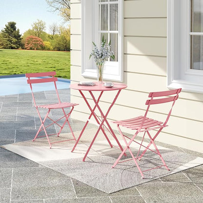 Bistro Table and Chairs Set of 2, 3 Piece Outdoor/Indoor Folding Patio Bistro - Image 7