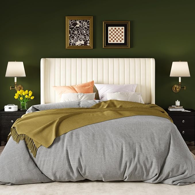 Allewie Queen Size Velvet Bed Frame/Vertical Channel Tufted Wingback - Image 3