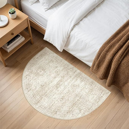 Soalmost Washable Half Circle Round Rug 2x3 Beige Small Half Moon Rug Entry | - Image 2