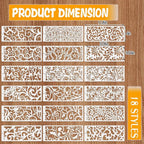 18 Pcs Large Flower Border Stencils for Painting, Reusable Plastic Leaf Cake Decorating Stencils for Baking, Hollowed Floral Edge Painting Templates for DIY Wood Wall Tile Furniture Canvas, 4" x 11.8"