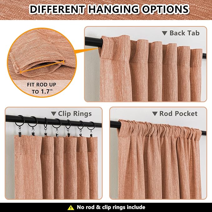 MYSKY HOME Orange Curtains for Bedroom, Short Curtains for Small Window - Image 3