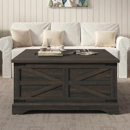 Furnideco 35.5''W Square Coffee Table Farmhouse Lift top Coffee Table - Image 4