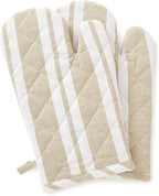 Encasa Homes Long 14 inch Oven Microwave Hand Gloves Mitts (2 pc Set) for Kitchen Cooking & Baking - Heat Resistant, Thick & Safe, Protection of Hands from Hot Utensils - Franca Beige Stripes