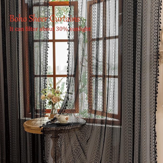 Sutuo Home Black Boho Lace Curtains 96 inches long - Image 4