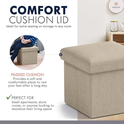 Ornavo Home Small Storage Ottoman Foldable Collapsible Cube Square Linen - Image 6