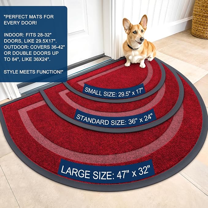 OLANLY Half Circle Front Door Mat Outside 47x23 All-Season Rubber Doormat | - Image 2