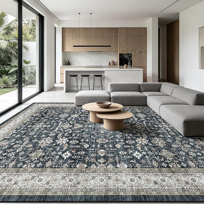 Grey Area Rug 9x12 for Living Room Bedroom | Low Pile;Machine Washable; Soft; - Image 8