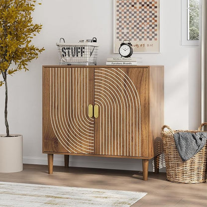 Modern Sideboard Storage Cabinet: Geometric Pattern Wooden Buffet by LIFESKY