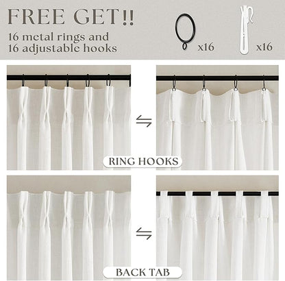 Beige White Pinch Pleated Linen Curtains 63 Inch Length 2 Panels | - Image 5