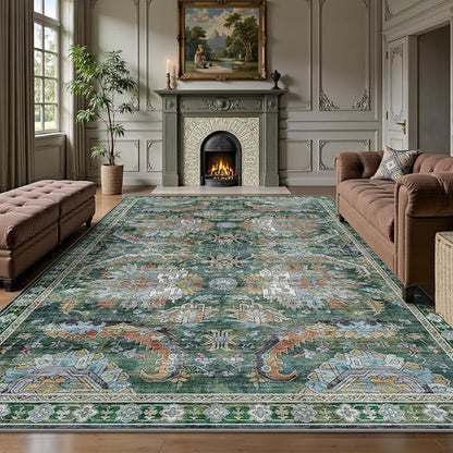 Washable Rug 6x9, Vintage Retro Soft Area Rug, Non-Slip Low Pile Rugs by Yarooge