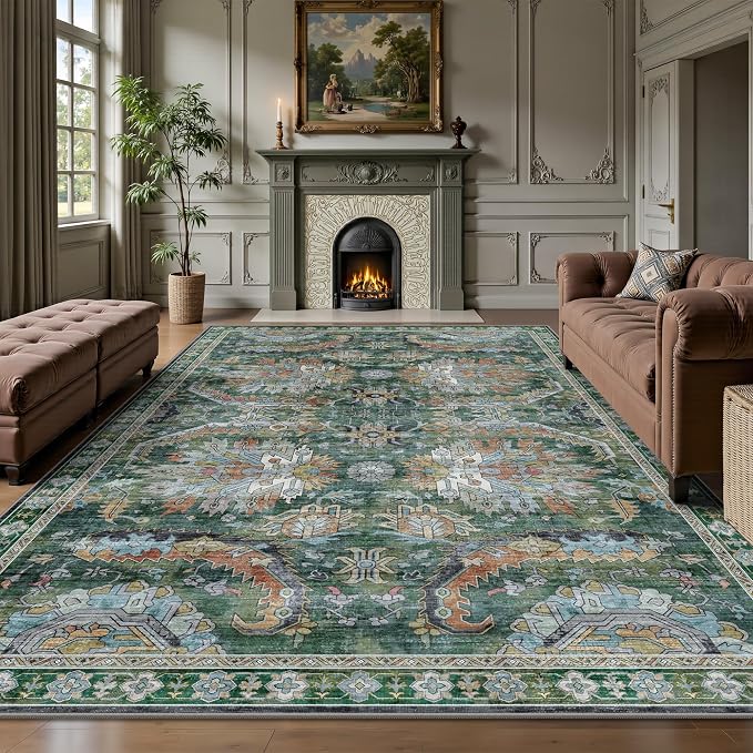 5x7 Area Rugs, Vintage Retro Soft Washable Rug, Non-Slip Low Pile Rugs by Yarooge