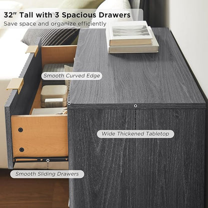 T4TREAM Fluted 3 Drawers Nightstand, Oversized Extra Large Modern Side Table - Image 5