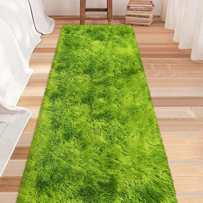 Tie-Dyed Runner Rug for Bedroom Green 2x8ft Fluffy Area Rug Bedside Runner Rug - Image 2