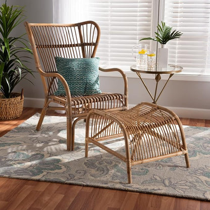 bali & pari Lamaria Natural Rattan Chair and Footstool, 2-Piece Set - Image 7