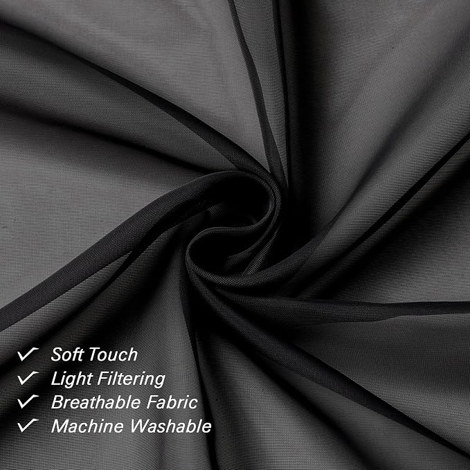 Black Sheer Curtain Panels 72 Inch Length, Light Filtering Window Curtain - Image 6