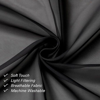 Black Sheer Curtain Panels 72 Inch Length, Light Filtering Window Curtain - Image 6