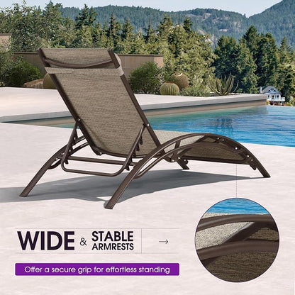 PURPLE LEAF Outdoor Chaise Lounge Chair Set of 3 Patio Pool Lounger Bronze - Image 8